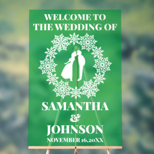 Green Acrylic Snowflake Wedding Welcome Sign