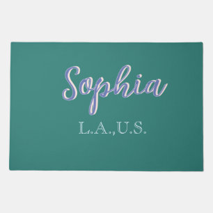 GREEN add name girl boss text PURPLE elegant Doormat
