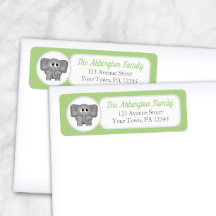 Green Adorable Elephant Address Labels