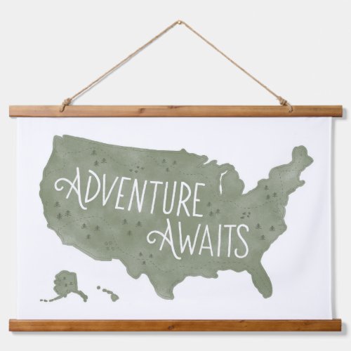 Green Adventure Awaits US Map Kids Room Decor Hanging Tapestry