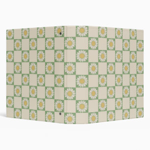 Green Aesthetic Checkered Sunflower Y2K Pattern 3 Ring Binder