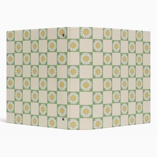 Green Aesthetic Checkered Sunflower Y2K Pattern 3 Ring Binder (Background)