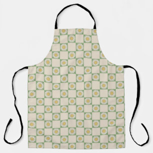 Green Aesthetic Checkered Sunflower Y2K Pattern Apron