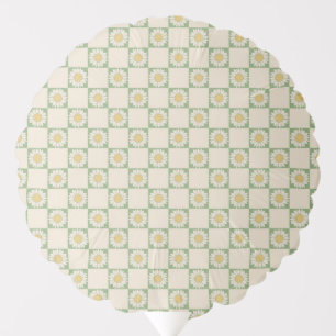 Green Aesthetic Checkered Sunflower Y2K Pattern Balloon