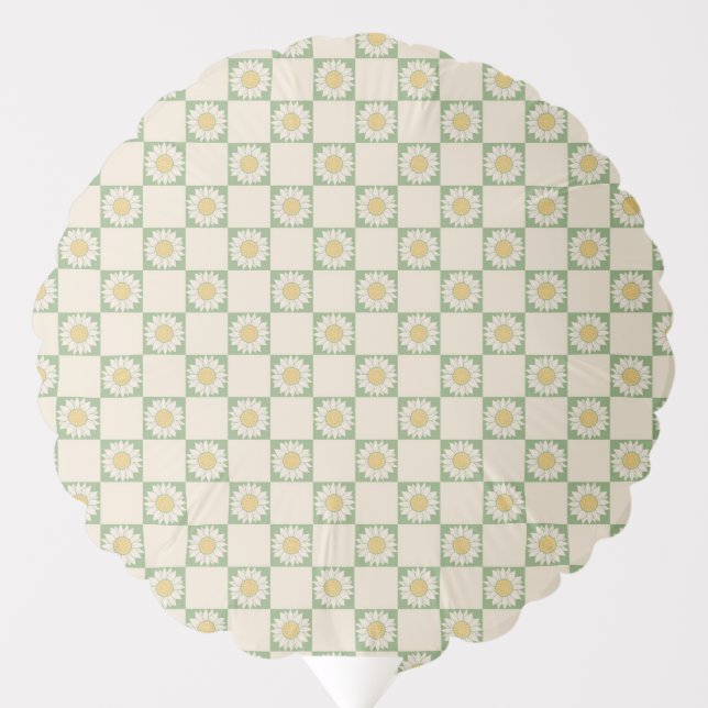 Green Aesthetic Checkered Sunflower Y2K Pattern Balloon (Front)