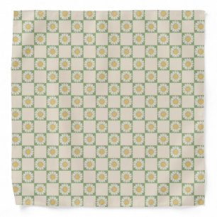 Green Aesthetic Checkered Sunflower Y2K Pattern Bandana