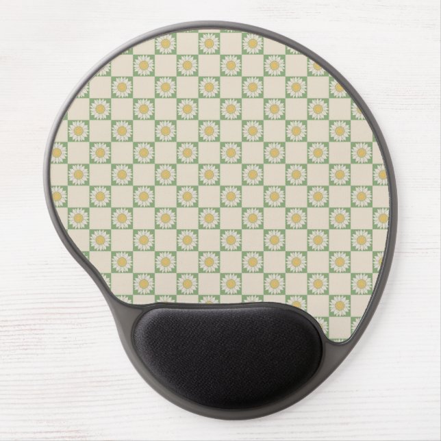 Green Aesthetic Checkered Sunflower Y2K Pattern Gel Mouse Pad (Front)