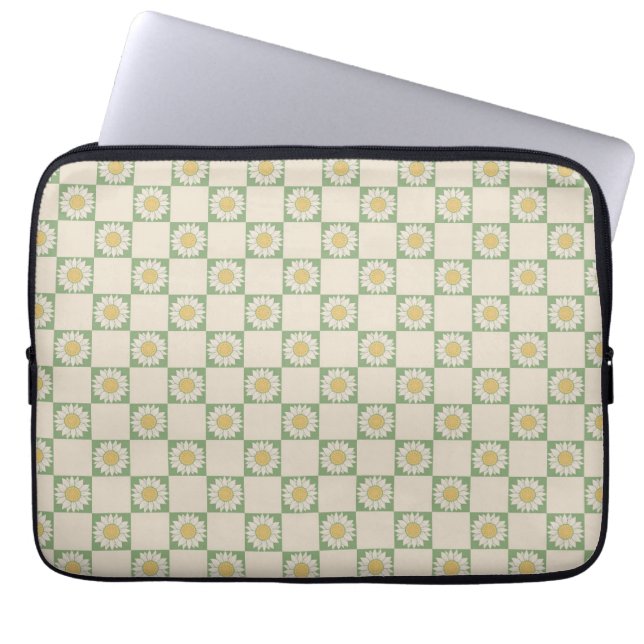 Green Aesthetic Checkered Sunflower Y2K Pattern Laptop Sleeve (Front)