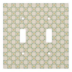 Green Aesthetic Checkered Sunflower Y2K Pattern Light Switch Cover