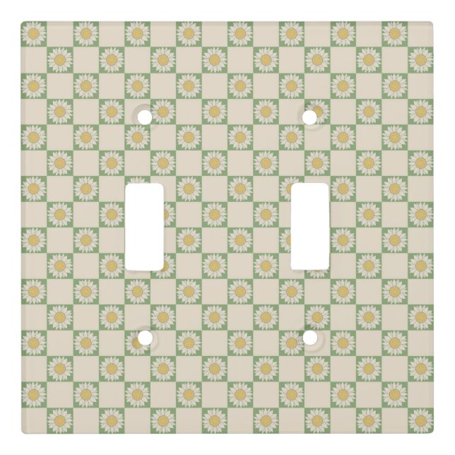 Green Aesthetic Checkered Sunflower Y2K Pattern Light Switch Cover (Front)