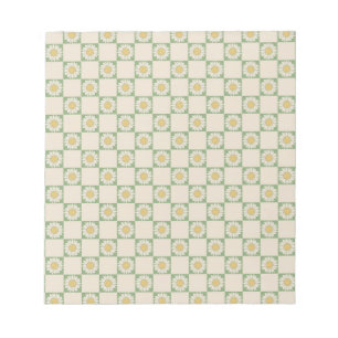 Green Aesthetic Checkered Sunflower Y2K Pattern Notepad