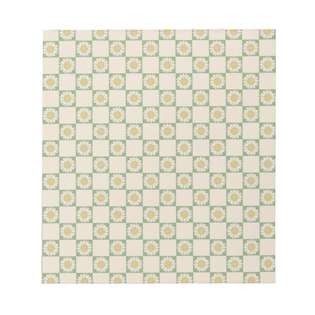 Green Aesthetic Checkered Sunflower Y2K Pattern Notepad (Front)