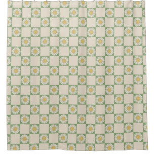 Green Aesthetic Checkered Sunflower Y2K Pattern Shower Curtain