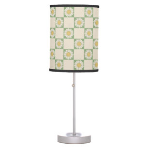 Green Aesthetic Checkered Sunflower Y2K Pattern Table Lamp