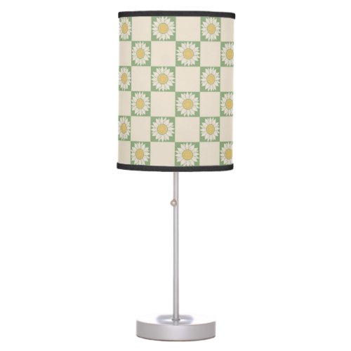 Green Aesthetic Checkered Sunflower Y2K Pattern Table Lamp