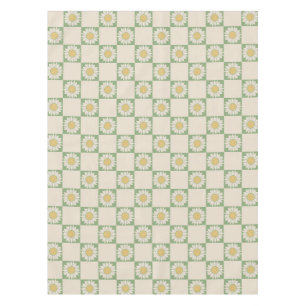 Green Aesthetic Checkered Sunflower Y2K Pattern Tablecloth