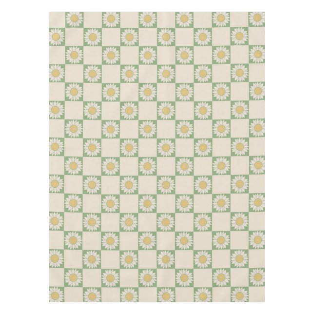 Green Aesthetic Checkered Sunflower Y2K Pattern Tablecloth (Front)