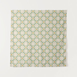 Green Aesthetic Checkered Sunflower Y2K Pattern Tapestry