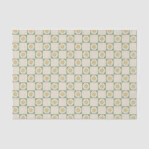 Green Aesthetic Checkered Sunflower Y2K Pattern Tissue Paper