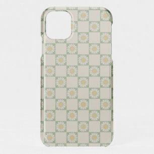 Green Aesthetic Checkered Sunflower Y2K Pattern iPhone 11 Case