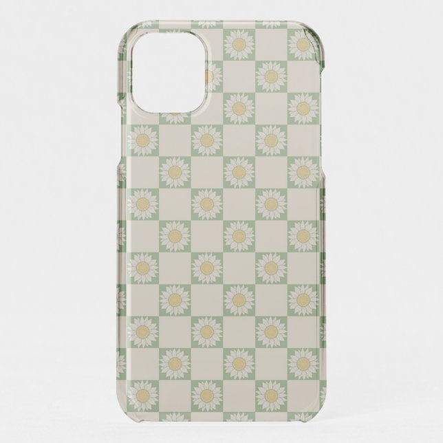 Green Aesthetic Checkered Sunflower Y2K Pattern Uncommon iPhone Case (Back)