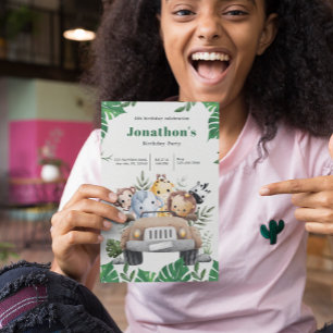 Green Aesthetic Safari Animals Birthday Invite