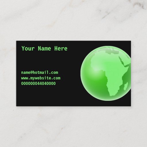 Customizable Green Africa Globe, Your Name Here, Business Card