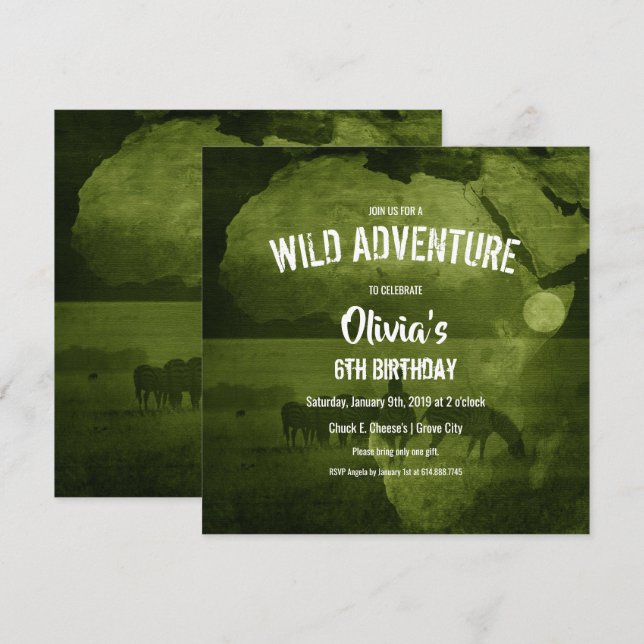 Green Africa & Zebra's Safari Birthday Party Invitation (Front/Back)