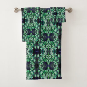 Green African Daisy Flowers Abstract  Bath Towel Set