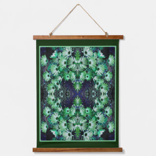 Green African Daisy Flowers Abstract Hanging Tapestry