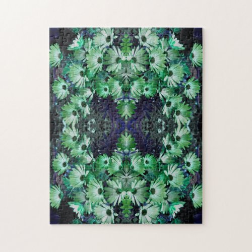 Green African Daisy Flowers Abstract  Jigsaw Puzzle