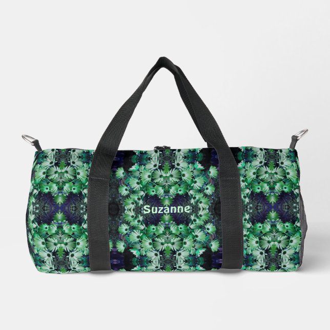 Green African Daisy Flowers Abstract Personalized Duffle Bag (Front)