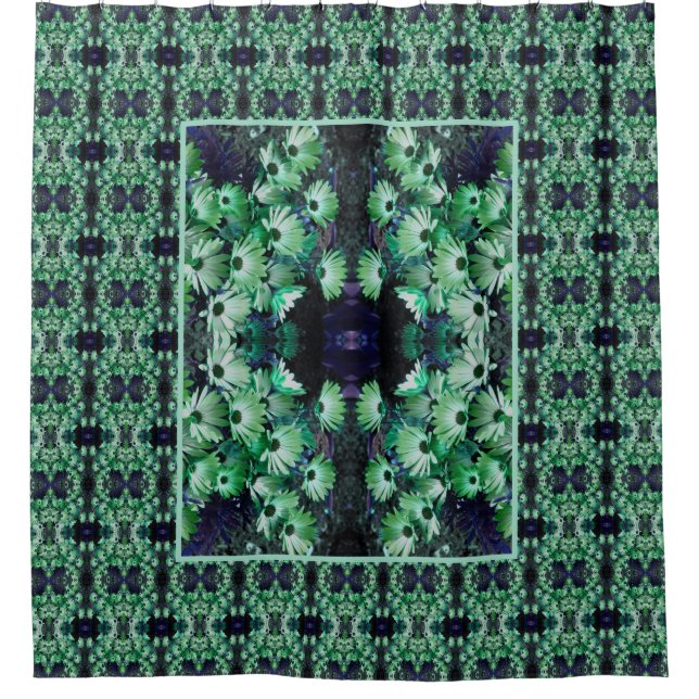 Green African Daisy Flowers Art Pattern Shower Curtain (Front)