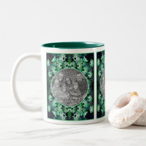 Green African Daisy Flowers Frame Add Your Photo  Two_Tone Coffee Mug