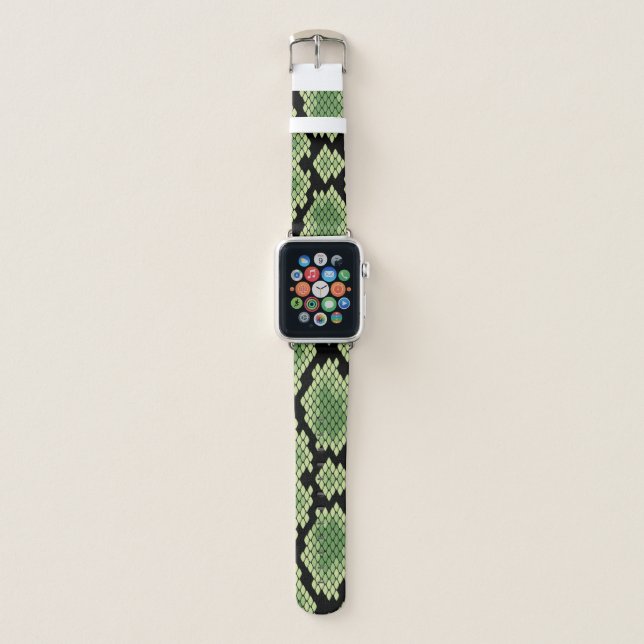 Green African Wildlife Snake Animal Print Pattern Apple Watch Band (Front)