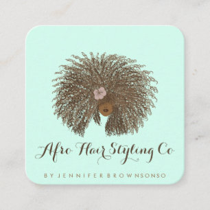 Green Afro Hair Stylist  Square Business Card