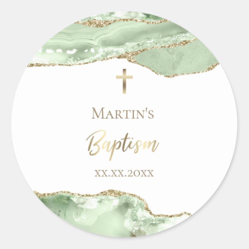 green agate Baptism Classic Round Sticker