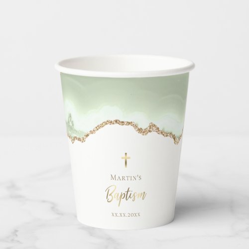 green agate Baptism Paper Cups