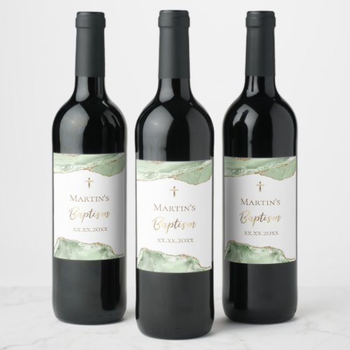 green agate Baptism Wine Label