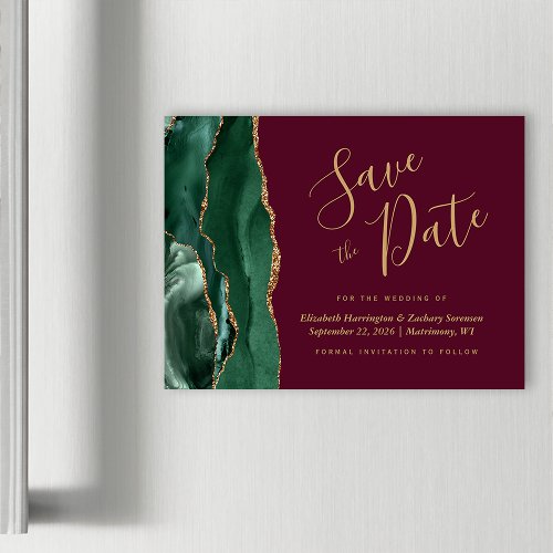 Green Agate Burgundy Magnetic Save the Date