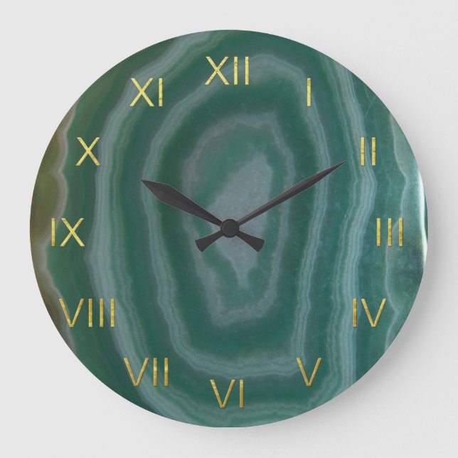Green Agate Clock with Faux Gold Foil Numbers (Front)