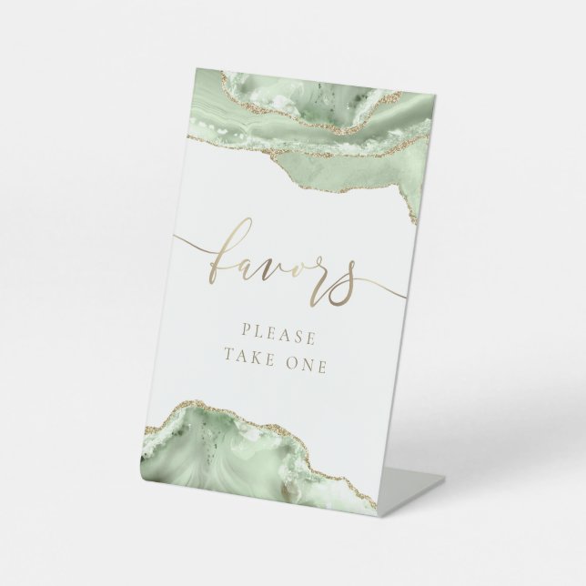 green agate favors pedestal sign (Front)