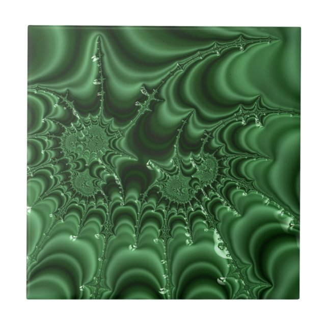 Green Agate Gemstone Look Fractal Abstract Art  Ceramic Tile (Front)