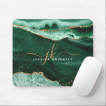 Green Agate Geode Gold Glitter Script Monogram Mouse Pad<br><div class="desc">Modern, elegant mouse pad with green agate geode and marble with gold glitter accents and personalized with trendy handwritten script monogram initials and name. ASSISTANCE: For help with design modification or personalization, color change, transferring the design to another product or you would like coordinating items, contact the designer BEFORE ORDERING...</div>