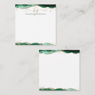 Green Agate Geode Script Monogram Gold Glitter Note Card