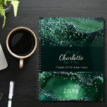Green agate glitter marble monogram 2024 planner<br><div class="desc">A dark green agate,  marble stone background with faux glitter.  Personalize and add your monogram initals,  name and a year.</div>