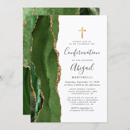  Green Agate Gold Glitter Confirmation Invitation
