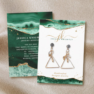 Green Agate Gold Glitter Jewelry Display Business Card