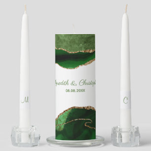 Green Agate Gold Glitter Wedding Unity Candle Set