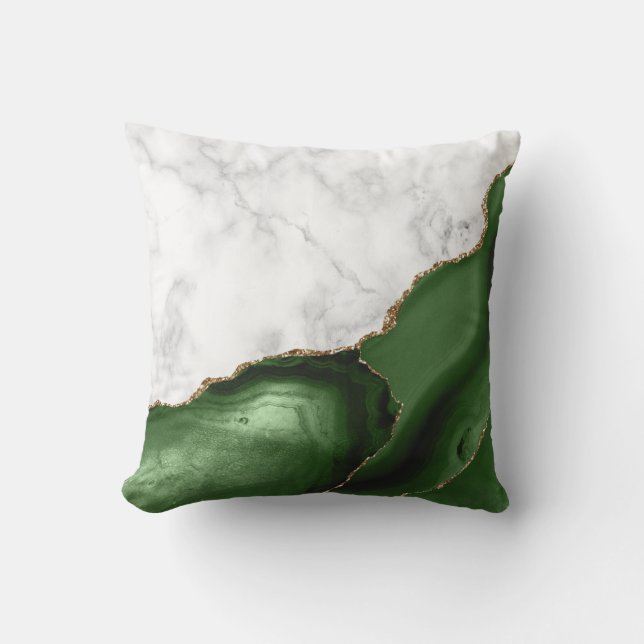 Green Agate Gold Glitter White Marble Outdoor Pillow (Front)